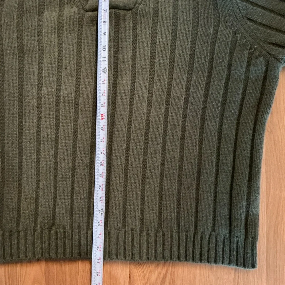 Lands' End XXL Shawl Collar Sweater‎ Green Merino Wool Blend Ribbed Knit